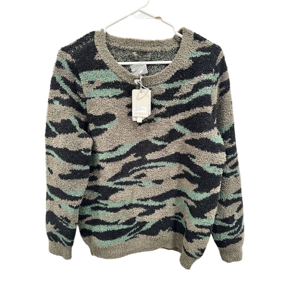 Barefoot Dreams Women's Green Camo Crewneck Pullover Size L Casual